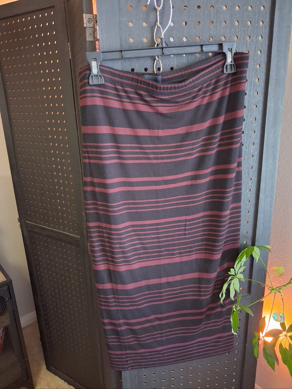 i jeans by Buffalo Black and Burgundy Striped Midi Skirt